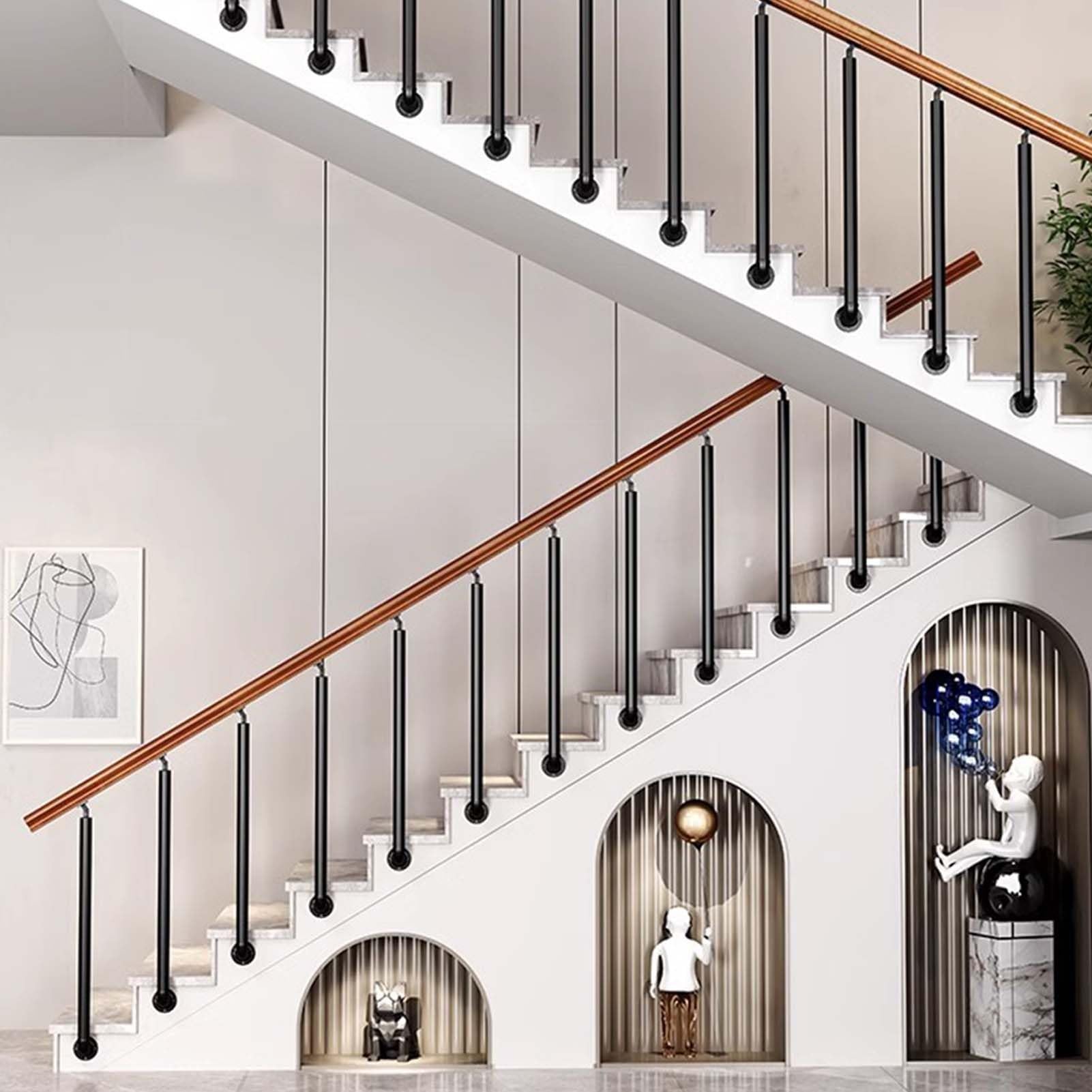 GLDYTVF Indoor Stair Handrail, Wooden Balustrade Hand Railing with Double Post, 270° Angle Adjustable Staircase Railing for Concrete or Wooden Steps(Length 47inch)