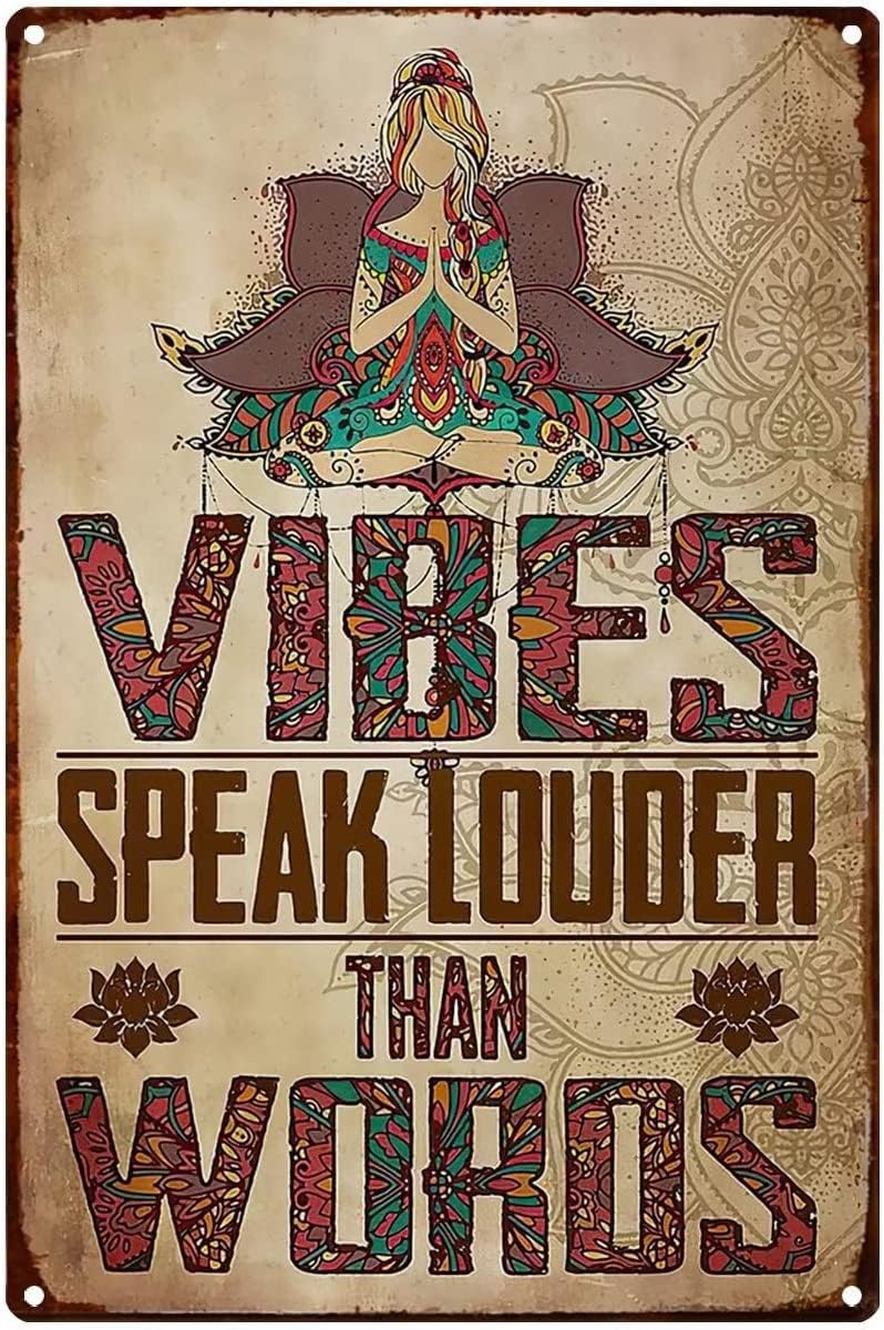 Boho Art Zen Meditation Room Decor, New Age Yoga Gift for Women Vintage Metal Sign Plaque Poster for Garage Bar Family Man Cave Wall Decor 8x12 Inch Tin Sign