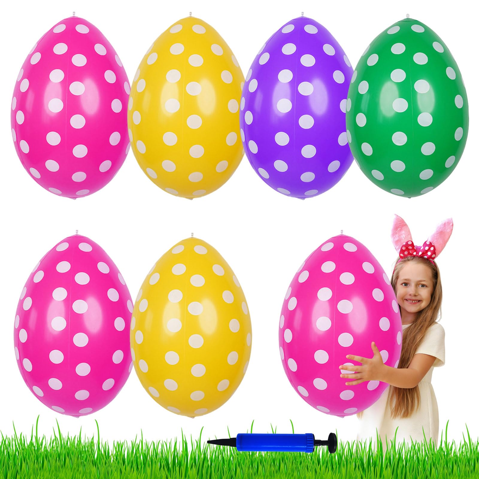 Osterdeko Outdoor Aufblasbare Ostereier zum Aufhängen, 6 Stück 50cm PVC Aufblasbare Luftballons Ostern Deko mit Luftpumpe, Groß Bunte Ostereier XXL für Innen Und Außen Dekoration