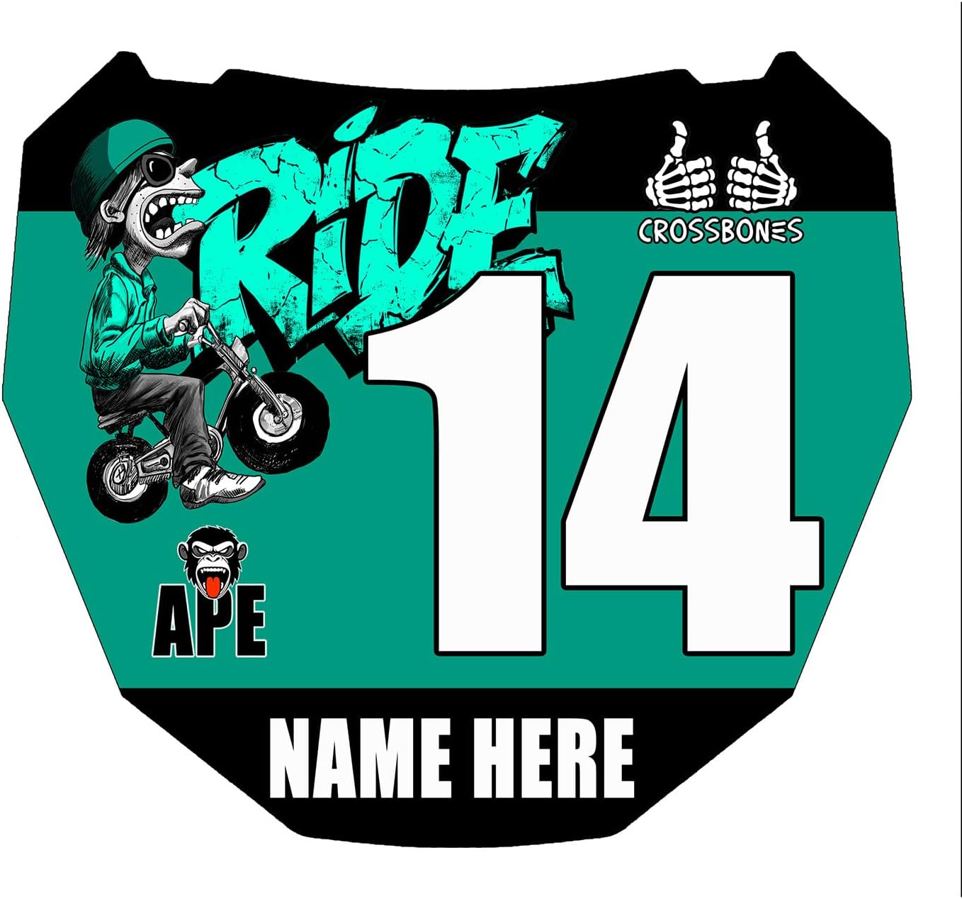 Custom ODI DH Size Electric Bike Number Plate Sticker Decal – Personalized Racing Graphic with Name & Number – Multicolor Eye-Catching Design for Surron, Super 73 and E-Bike Plates.