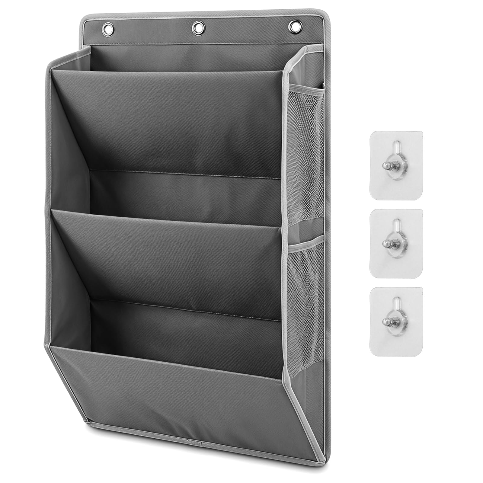 Godneei Hanging Shoe Storage with 3 Large Compartments & 4 Mesh Pockets, Over Door Storage Organizer for RV, Space-Saving (GREY)
