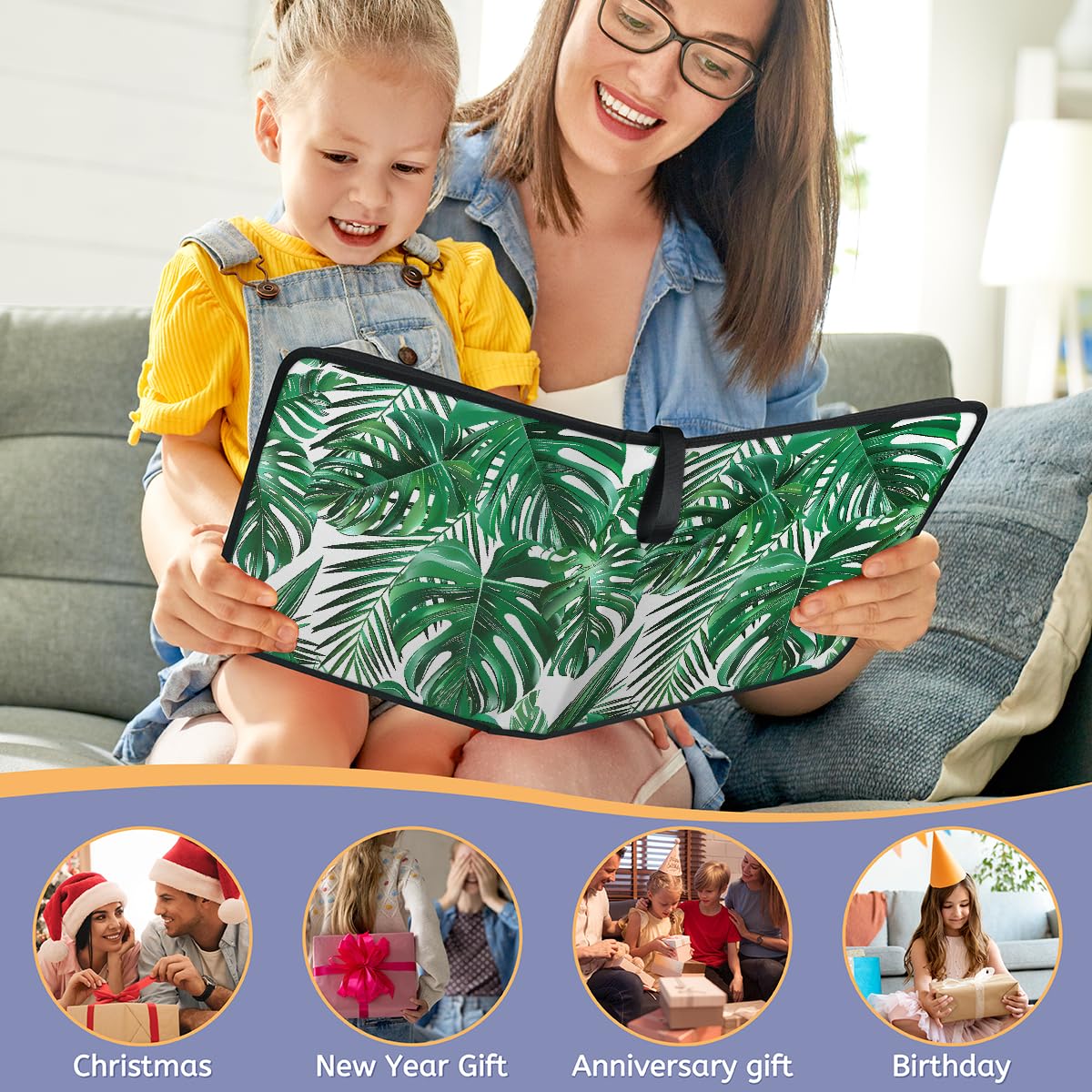 Carpeta para tarjetas de intercambio, 4 bolsillos, hojas de palmera tropical, carpeta para tarjetas, álbum de tarjetas de hojas de selva con fundas extraíbles, libro de tarjetas impermeable con