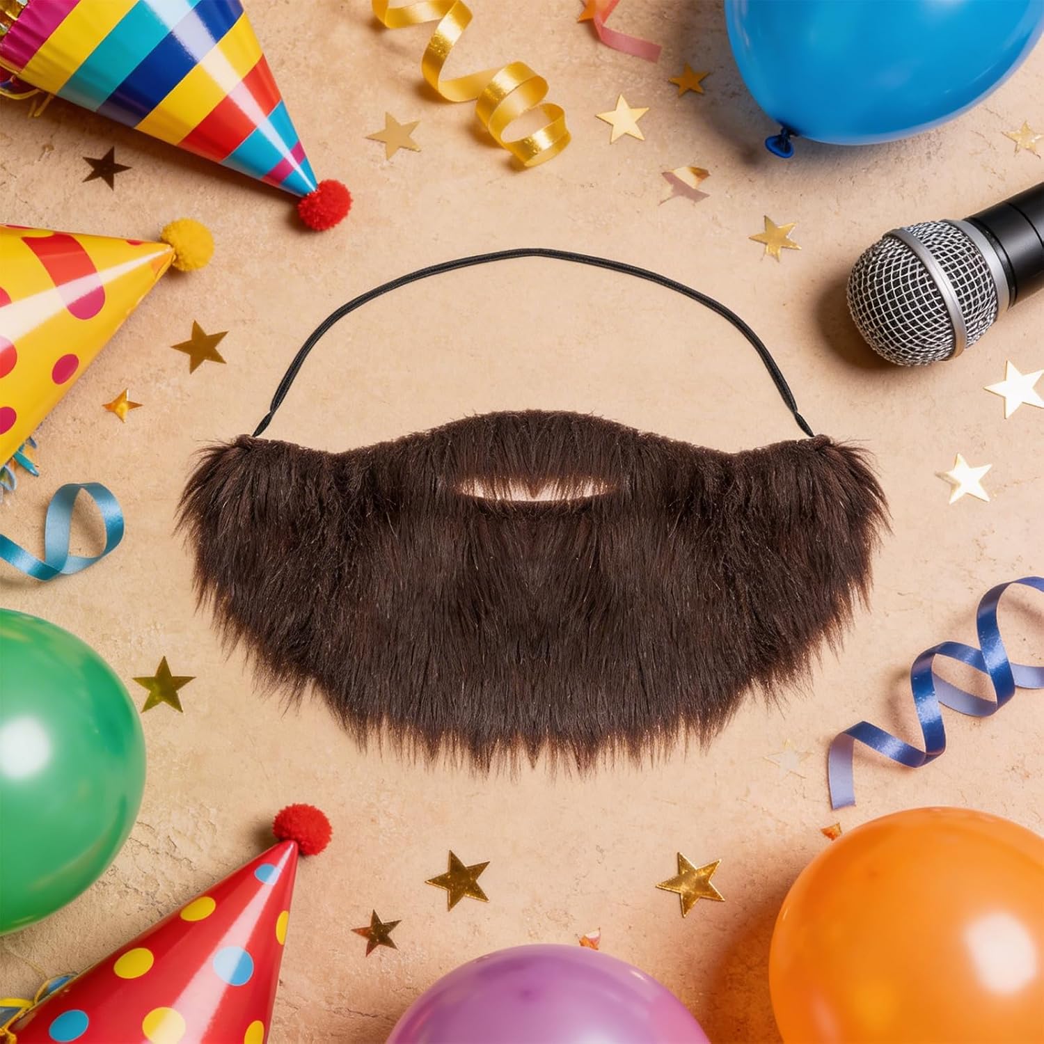 Brown Beard with Elastic Band, Hanging Ear Style Fake Beards for Adults Male Makeup Cosplay Party