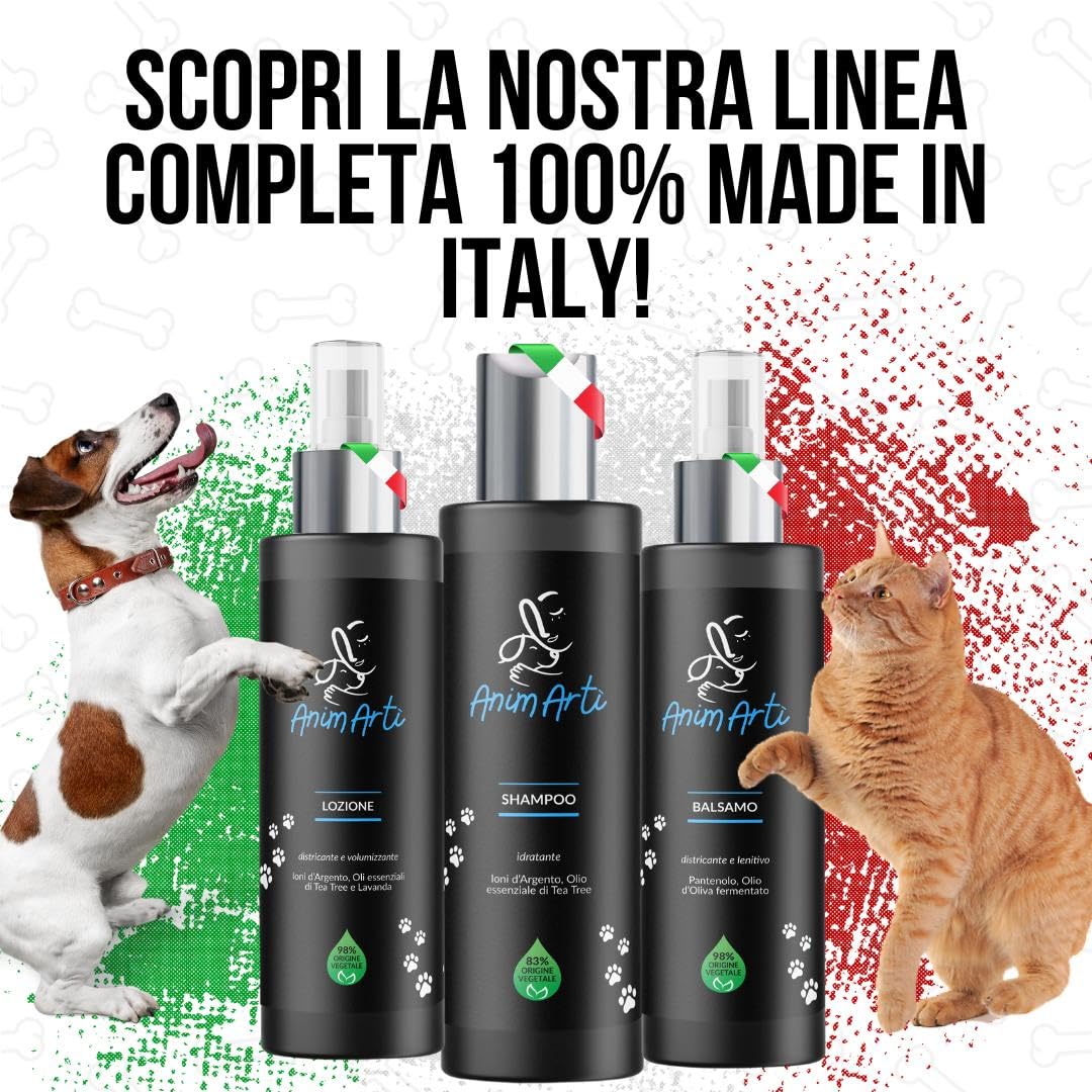 AnimArtì Spray Sciogli Nodi Districante Pelo Cane - Lozione Districante e Volumizzante 98% Origine Vegetale - Ioni D'Argento e Oli Essenziali di Tea Tree e Lavanda - Made in Italy - Formato 200ml