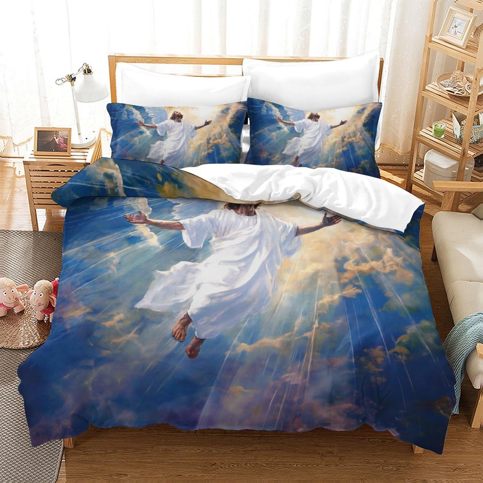 Housse de couette Jésus 3D 200x200 microfiche avec ses 2 taies d'oreiller