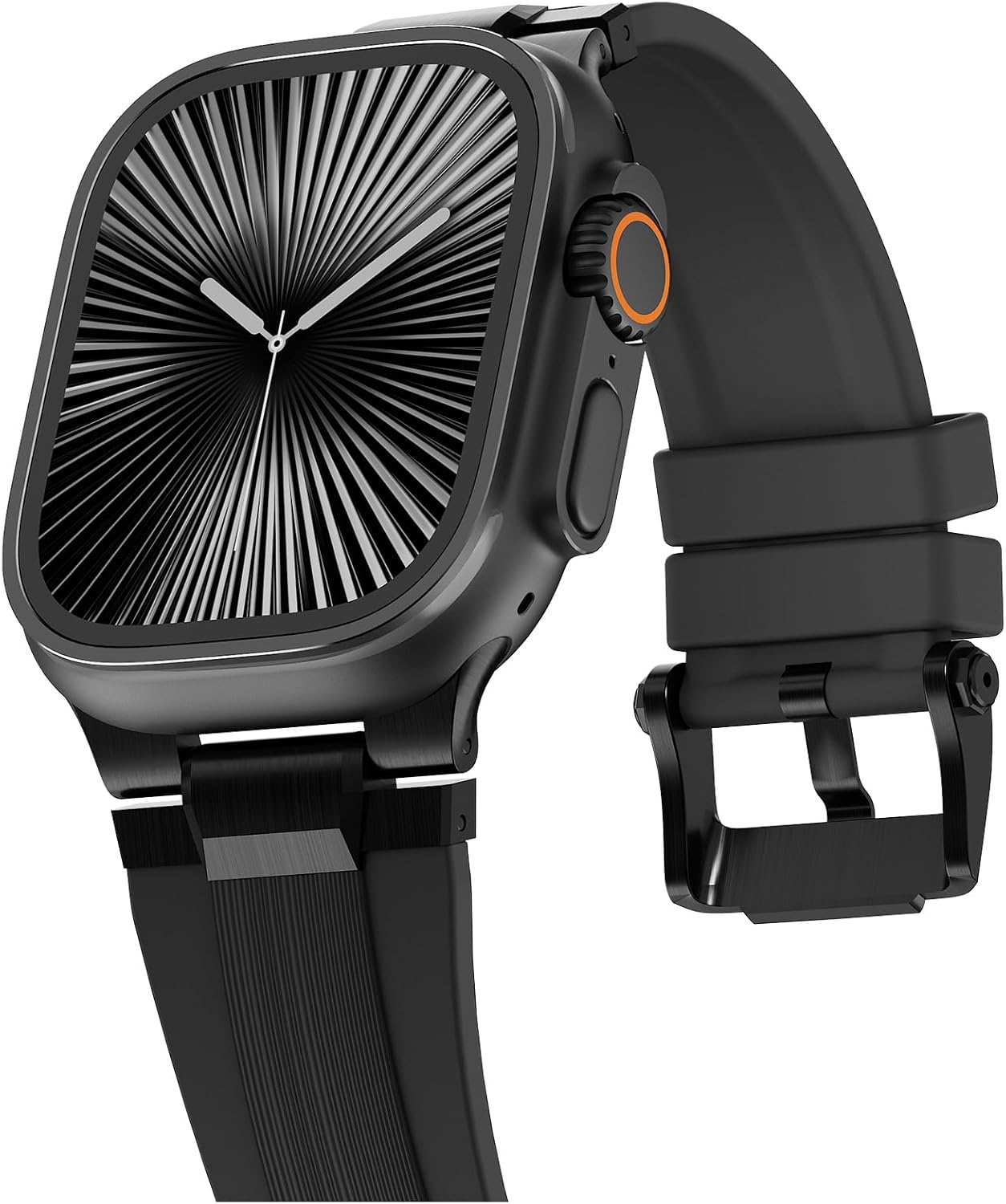 Sport Band for Apple Watch Ultra 3/Ultra 2/Ultra/Series 11 10 9 8 7 (49mm 46mm 45mm 44mm), Wide Rugged 316L Stainless Steel Connector Durable Silicone Band for Men