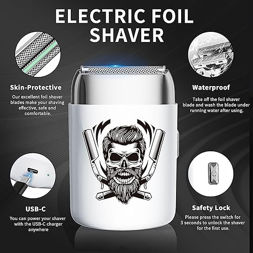 Miniatura 2 de BESTBOMG Afeitadora eléctrica de aluminio para hombres, rasuradora recargable impermeable con 2 cuchillas flotantes para hombres calvos, IPX6 uso