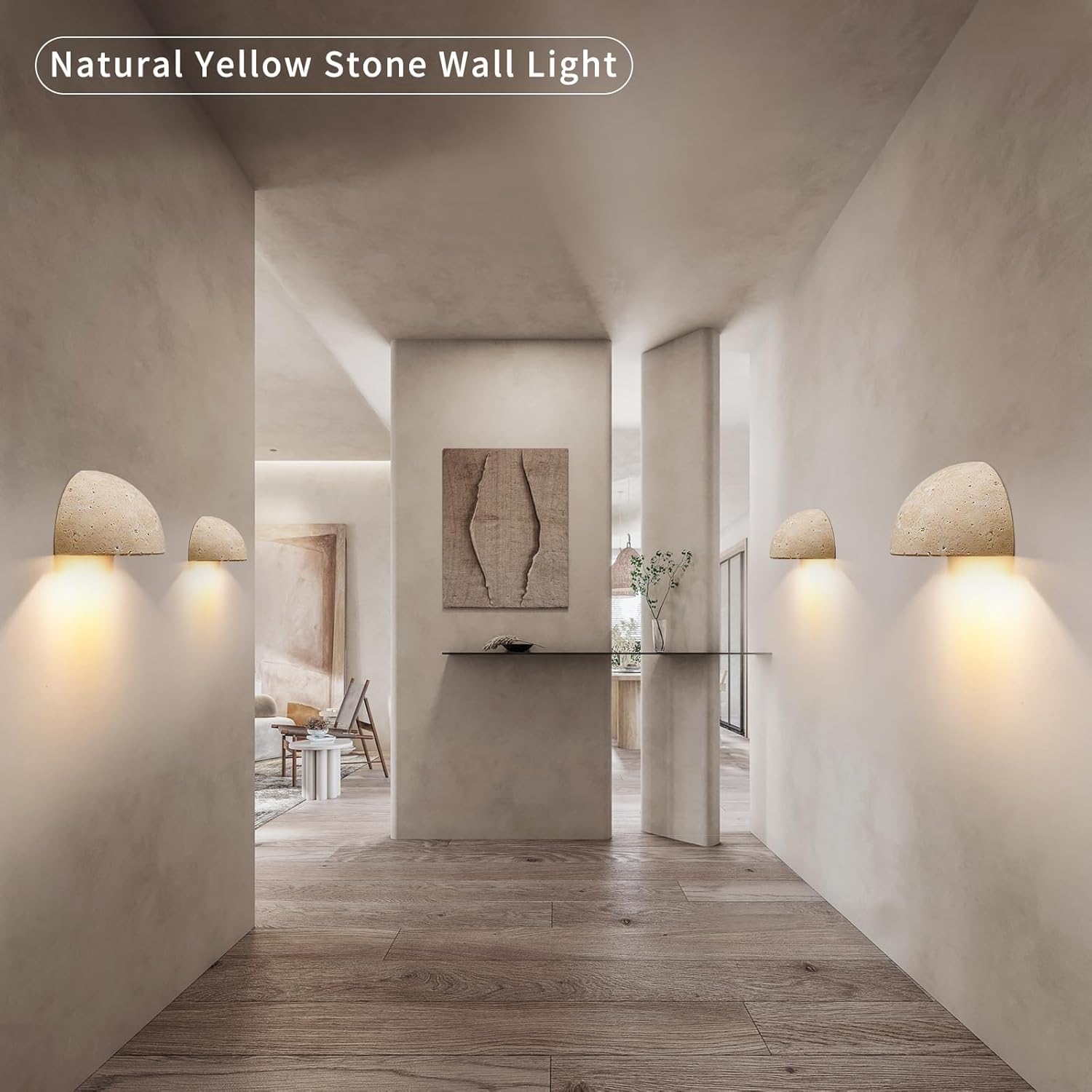 Applique murale nordique moderne marbre Wabi-Sabi Art Luminaire Demi lune cercle Lampe murale en travertin jaune Lampe de chevet en pierre naturelle de style japonais pour chambre à coucher