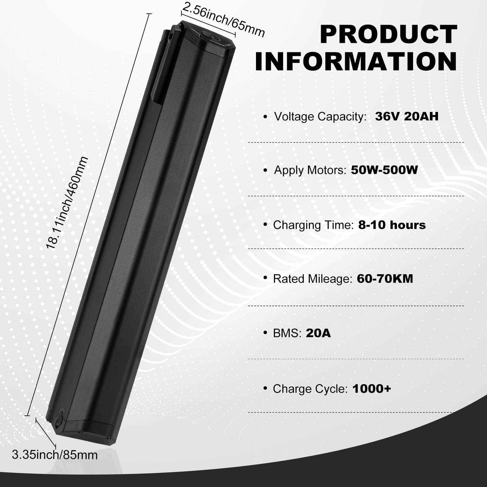 Batteria per Bici Elettrica 36V 20Ah con Caricatore, per 36V 250W, Compatibile con VTT Scrappeur MXC, Reention Dorado Pro e NCM