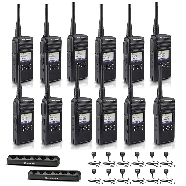 Motorola DTR700 Digital 2-Way Radio 50 Channels DTR700 2 x Multi-Unit Charger 12 x HKLN4606 Remote Speaker Mic