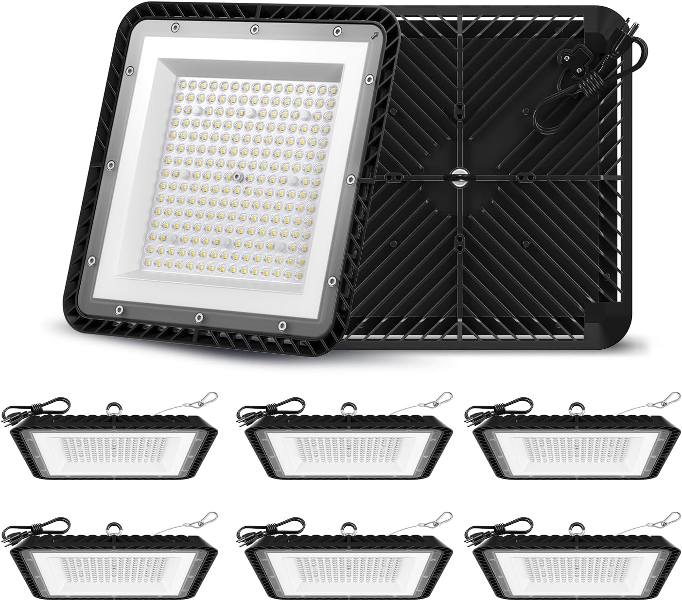 Super Bright 200W UFO LED High Bay Lights, 30000LM High Bay LED Shop Lights, 5000K UFO High Bay Lighting for Warehouse Workshop Factory Gym, IP65 Waterproof Shop Lights, 120V-277V Garage Light(6 Pack)
