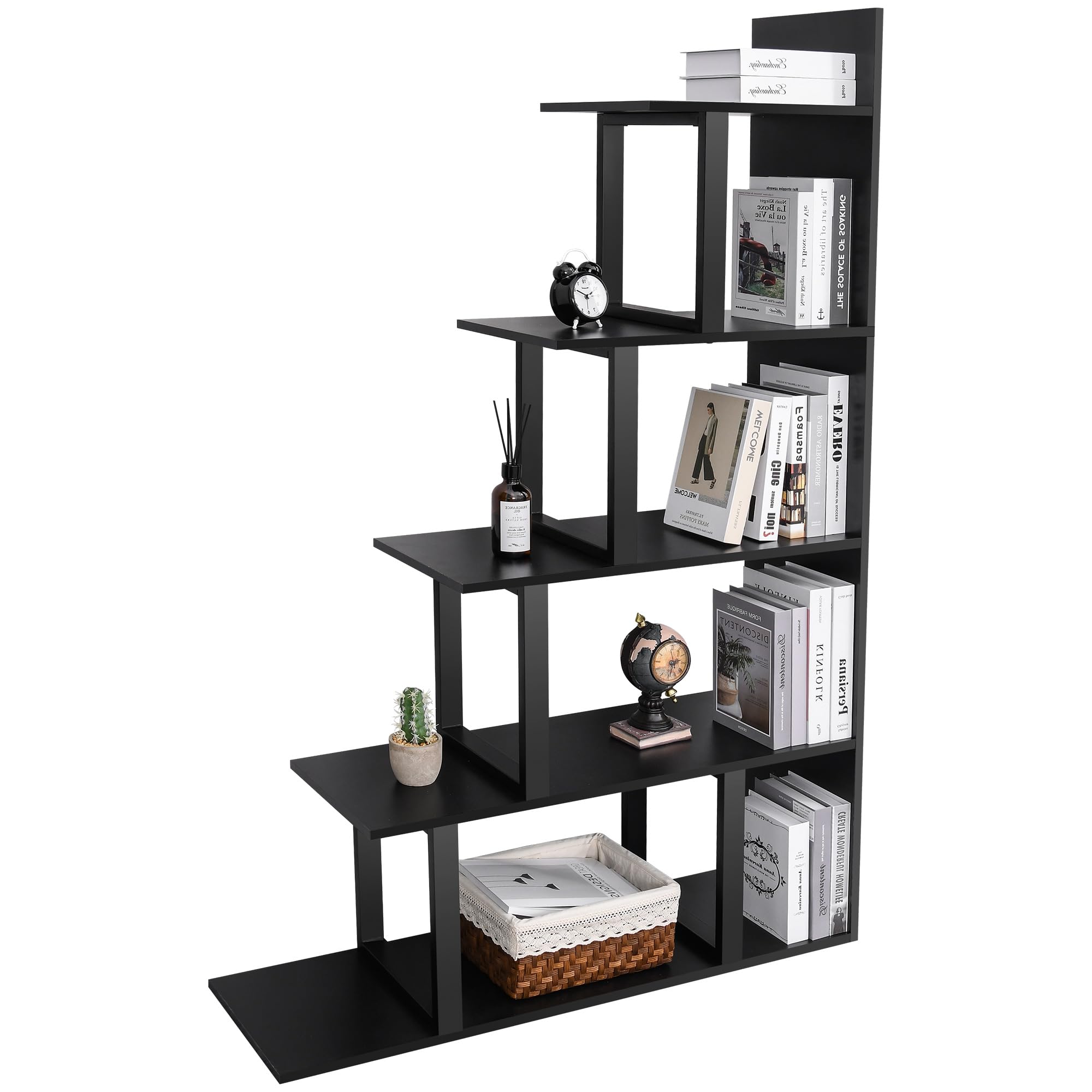 Tohomeor Libreria A 5 Ripiani Deformabile - Stile Industriale, In Legno E Metallo, Ad Angolo O Dritta - Colore Grigio Scuro