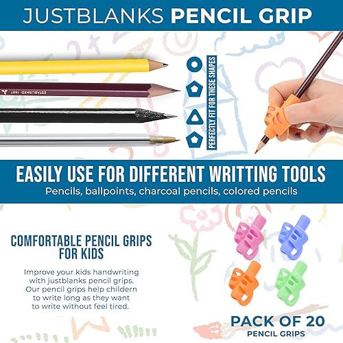Miniatura 3 de JustBlanks 20 empuñaduras para lápices para escritura a mano para niños, soportes para lápices para niños, herramientas de escritura, herramientas