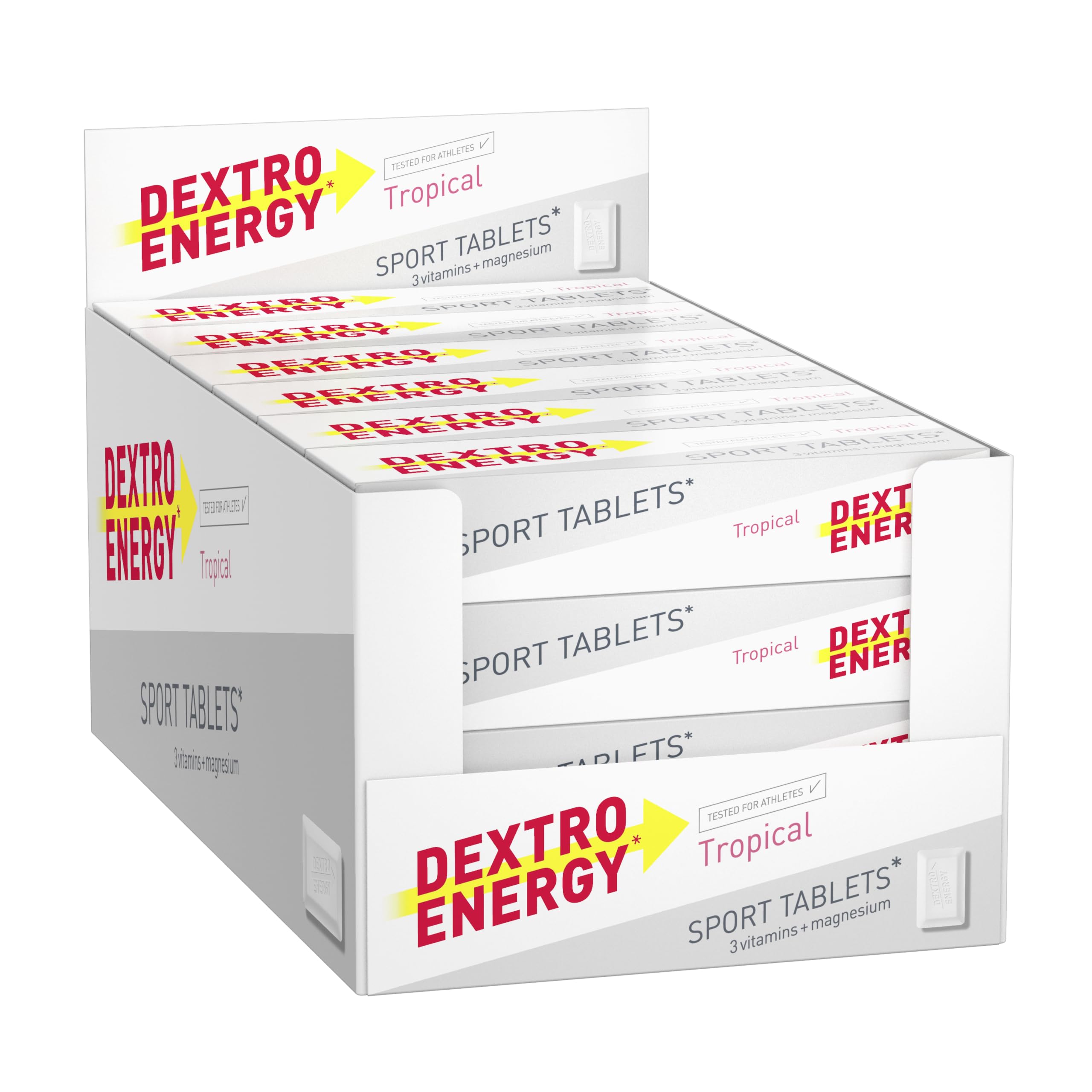 Dextro Energy Sport Tablets Tropical Flavour - 24x46g (24er Pack) - mit Zusatz von Magnesium und Vitamin B1, B6, C - Traubenzucker für dein Workout
