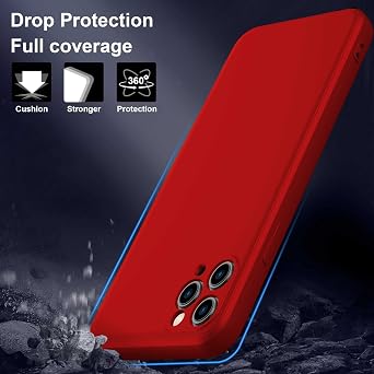 for iPhone 12 Case, Thin Liquid Silicone Case,Shockproof,Slim Thin Phone Case for iPhone 12, Full Body Screen Camera Protective Cover-Red 2-IP12-03