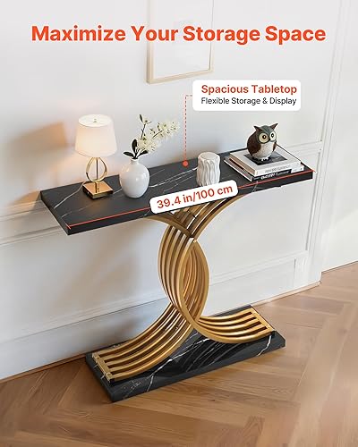 Miniatura 5 de VEVOR Mesa consola dorada de 39 pulgadas, escritorio moderno detrás del sofá, escritorio de entrada rectangular de madera, mesa de sofá larga