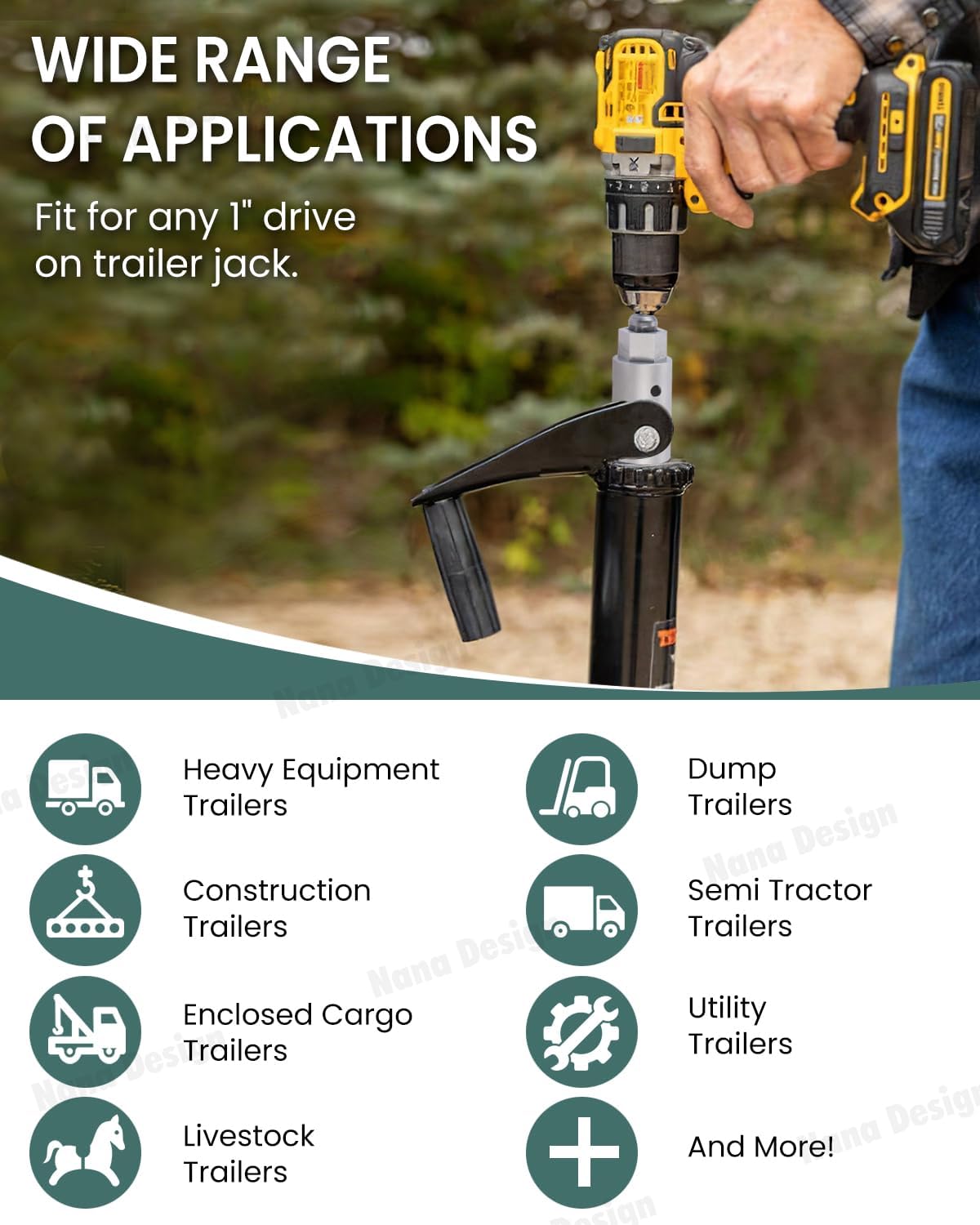 Heavy Duty Trailer Jack Drill Adapter with Cordless Drill, 1/2 to 1 Stainless Steel Socket Adapter Fits Any 1" Drive On Trailer Jack.