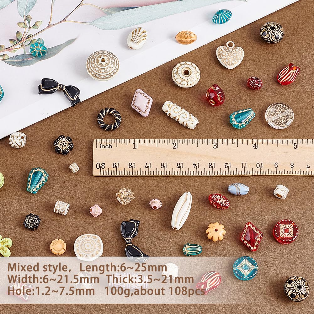 Circa 108Pcs Assortiti Ceca Perline Stili Misti Ceca Perle di Vetro Distanziale Casuale Perle allentate per Bracciali Collane Orecchini Gioielli Fare Foro: 1.2-7.5mm