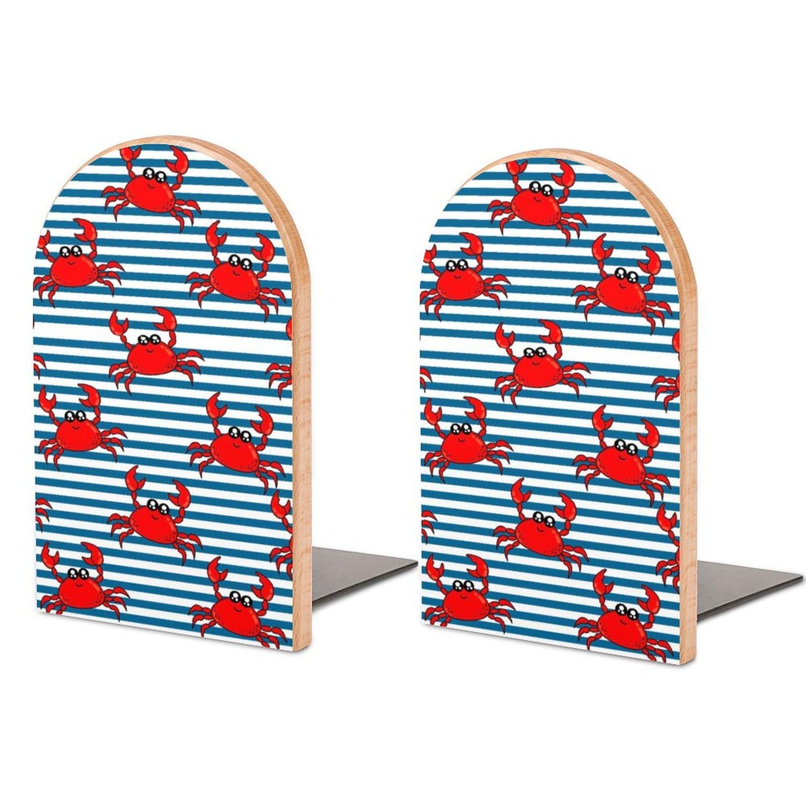 Nclqvjxzkhw Style Red Crab On Stripes Book Ends For Shelves Bookends Bookshelf Holder Stand Books Stopper Home Office Decor