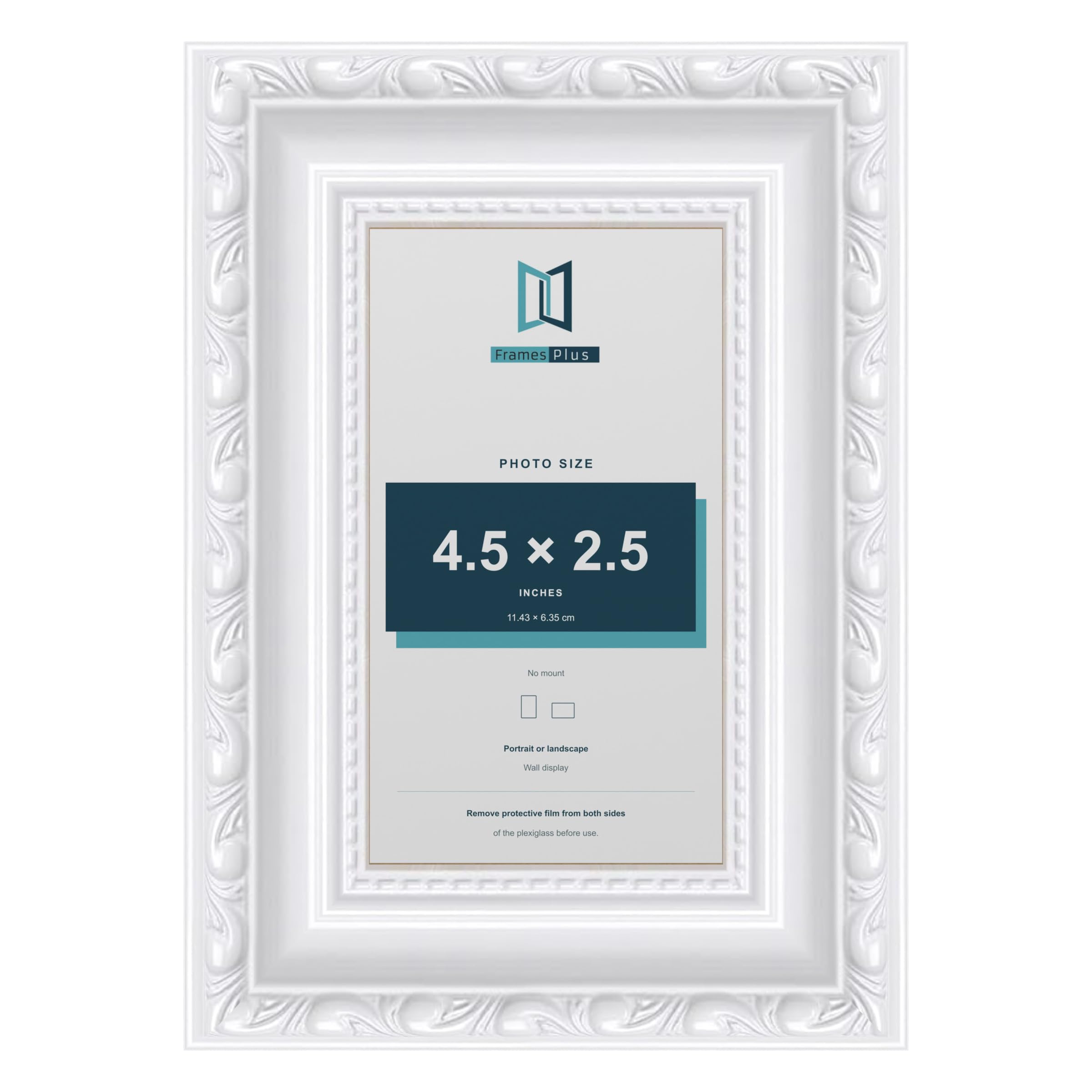 FramesPlus ORNATE Shabby Chic 4.5x2.5 Picture Frame, White — image 1