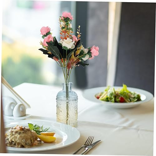 Vista 2 de Homoyoyo Florero retro con base en relieve beige vintage, 3 piezas, para flores secas