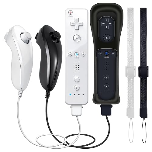 GOUYESHO Nue Télécommande de remplacement pour Wii/Wii U Controller with Nunchuck avec Motion Plus, remplacement pour console Wii/Wii U, 2 Pack(Noir et Blanc)