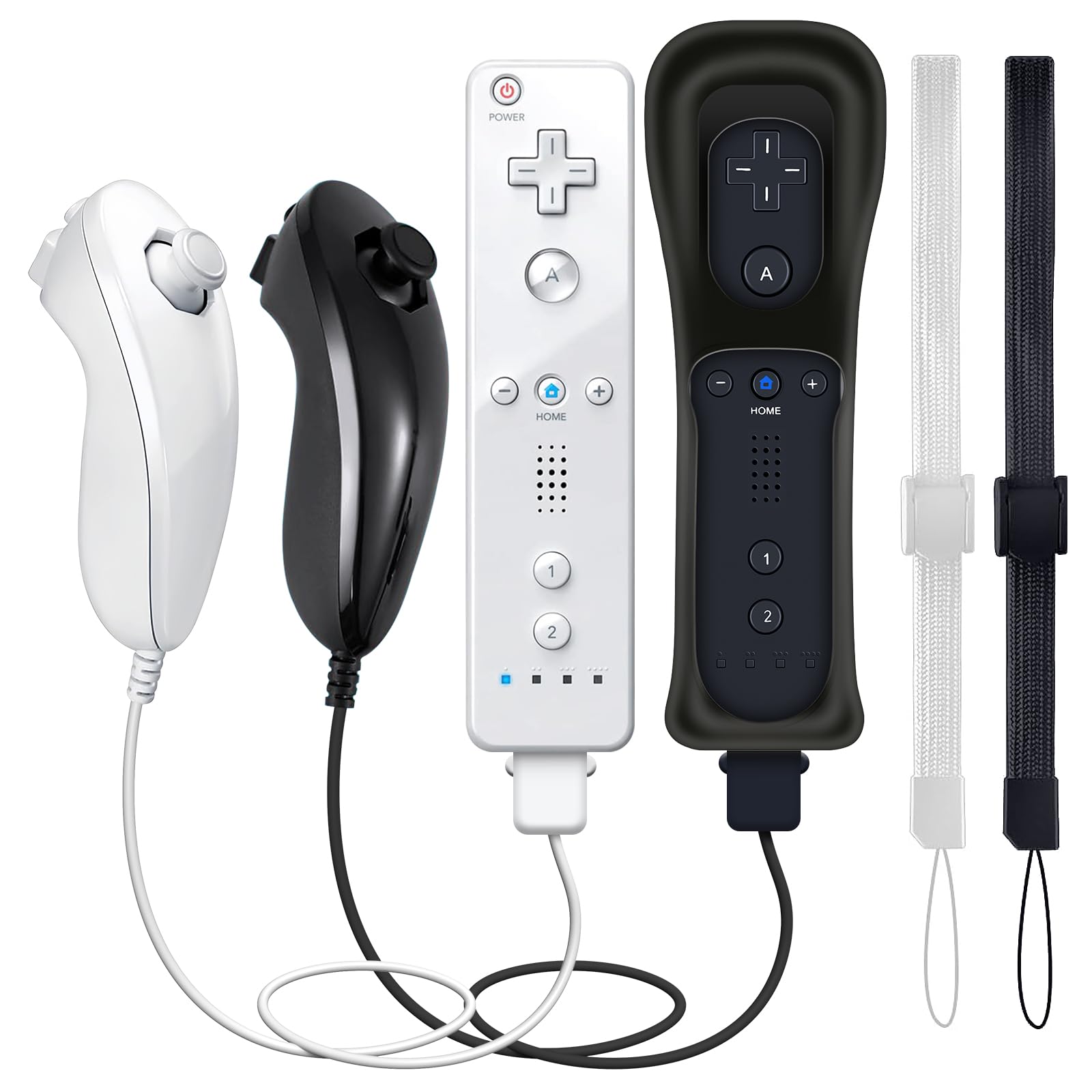 GOUYESHO Nue Télécommande de remplacement pour Wii/Wii U Controller with Nunchuck avec Motion Plus, remplacement pour console Wii/Wii U, 2 Pack(Noir et Blanc)
