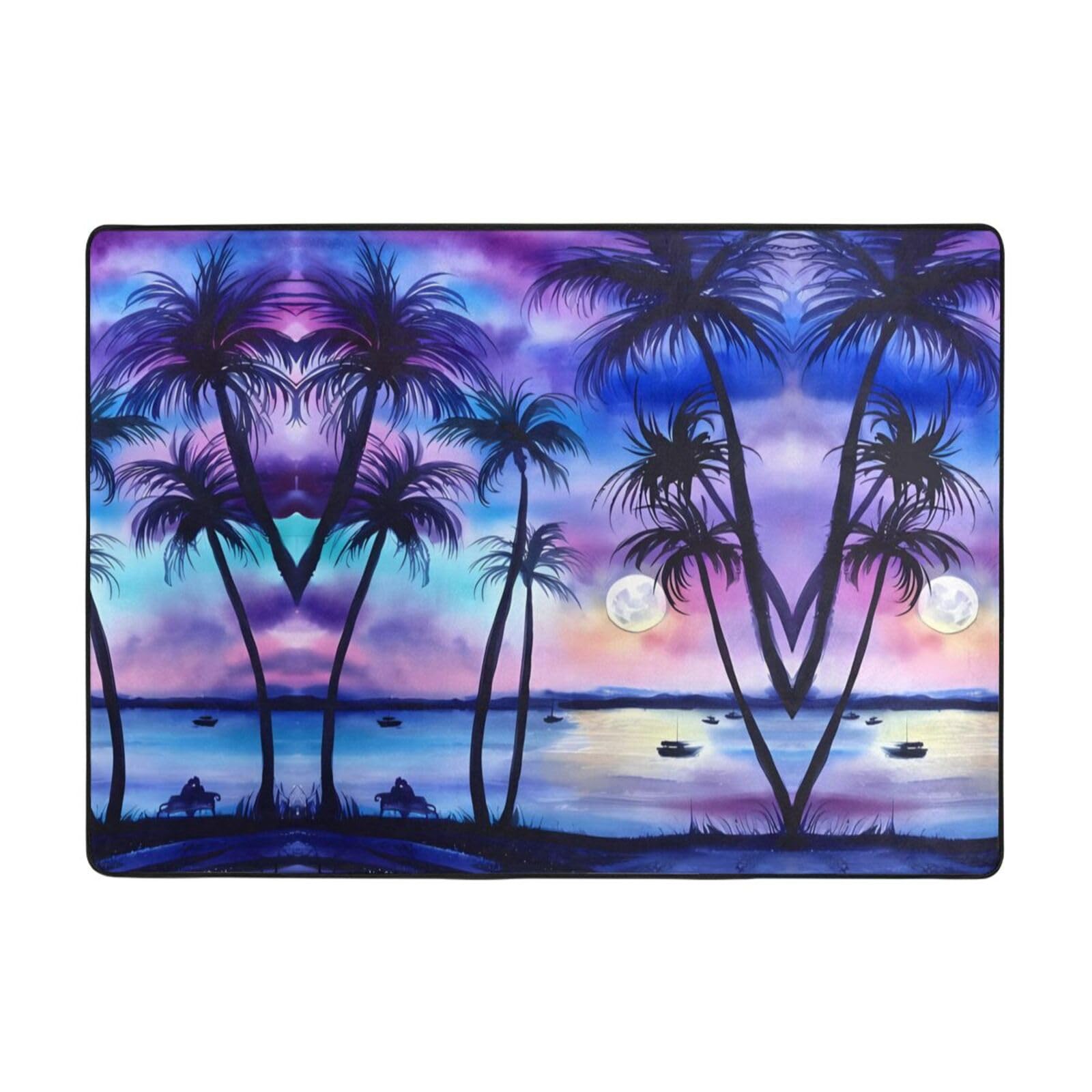 Tapis imprimé palmiers ultra résistant à l'usure 203x147cm
