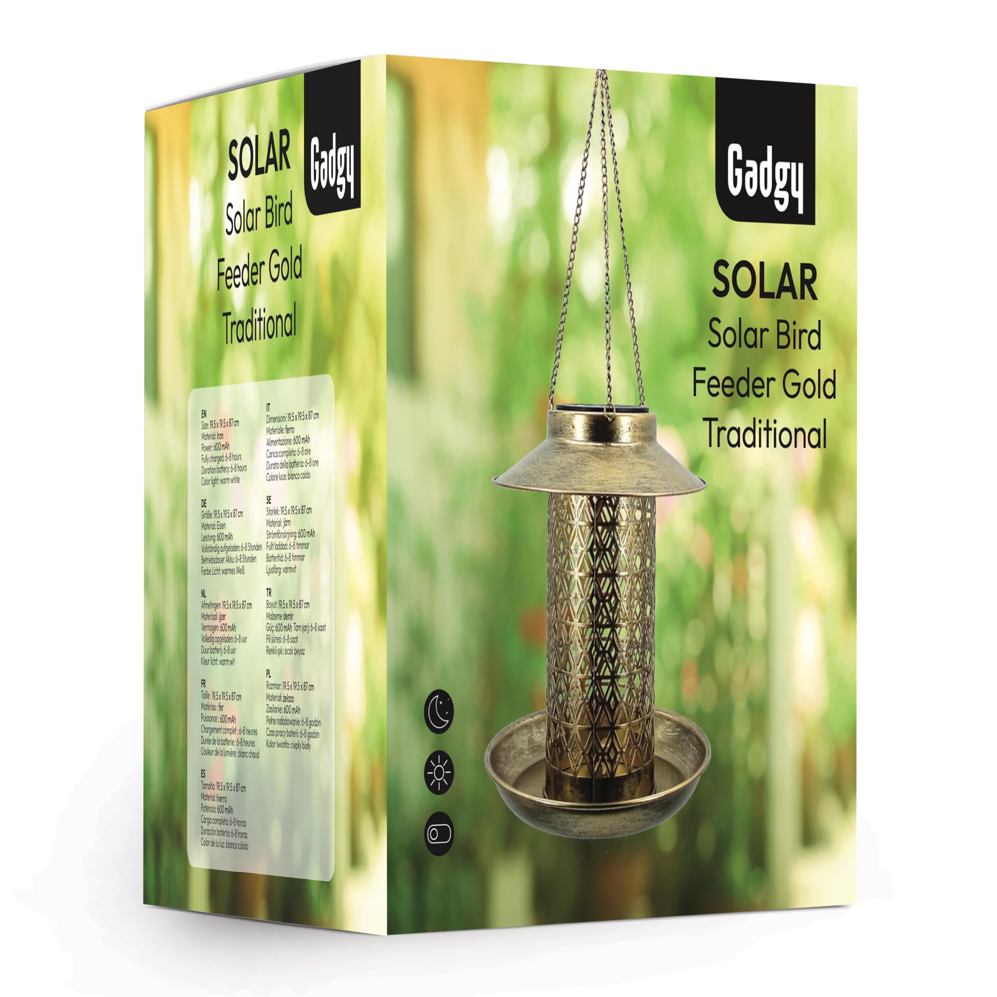 Gadgy Mangiatoia per Uccelli con Luce Solare – Casetta per Uccelli da Esterno 2-in-1 con Illuminazione LED – Decorazione da Giardino Resistente alle Intemperie
