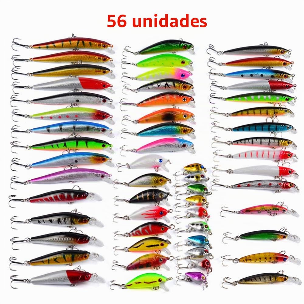 56PCS Señuelos de Pesca con Ganchos, Cebos Artificiales, Swimbait, Manivela, Cucharillas y Accesorios para la Pesca #6