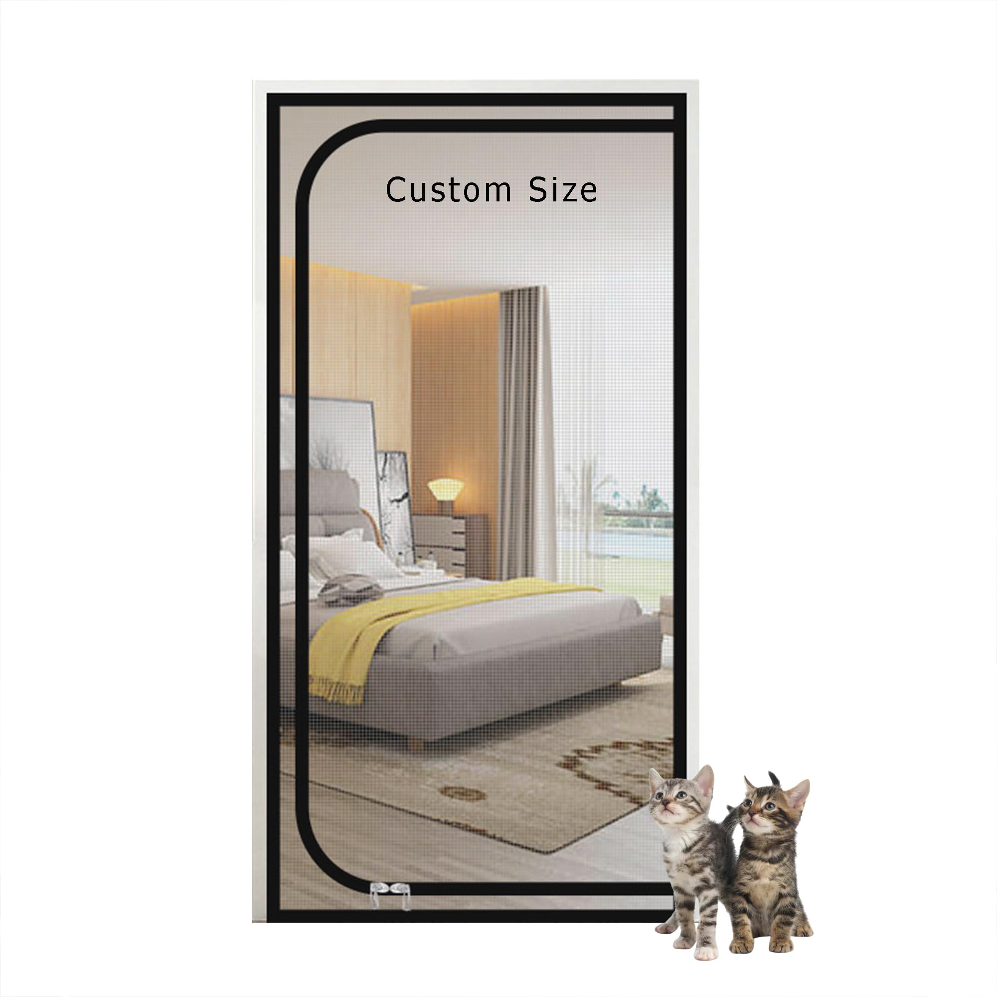 Duoleh Grey Pet Screen Door With Zipper, Custom Cat Resistant Scratch Proof Mesh, Cat Door Screen Fly Screen For Living Room, Bedroom, Prevent Dog Cat Running Out From Home (W*H:110 * 210Cm)