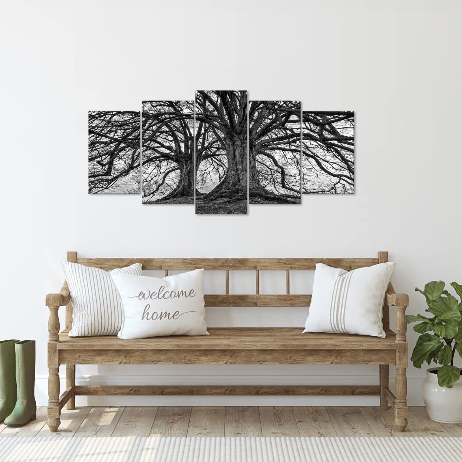 5-teiliges Leinwand-Bild 'Winter Eiche' In Schwarz-Weiß – Fertig Gerahmt Zum Aufhängen