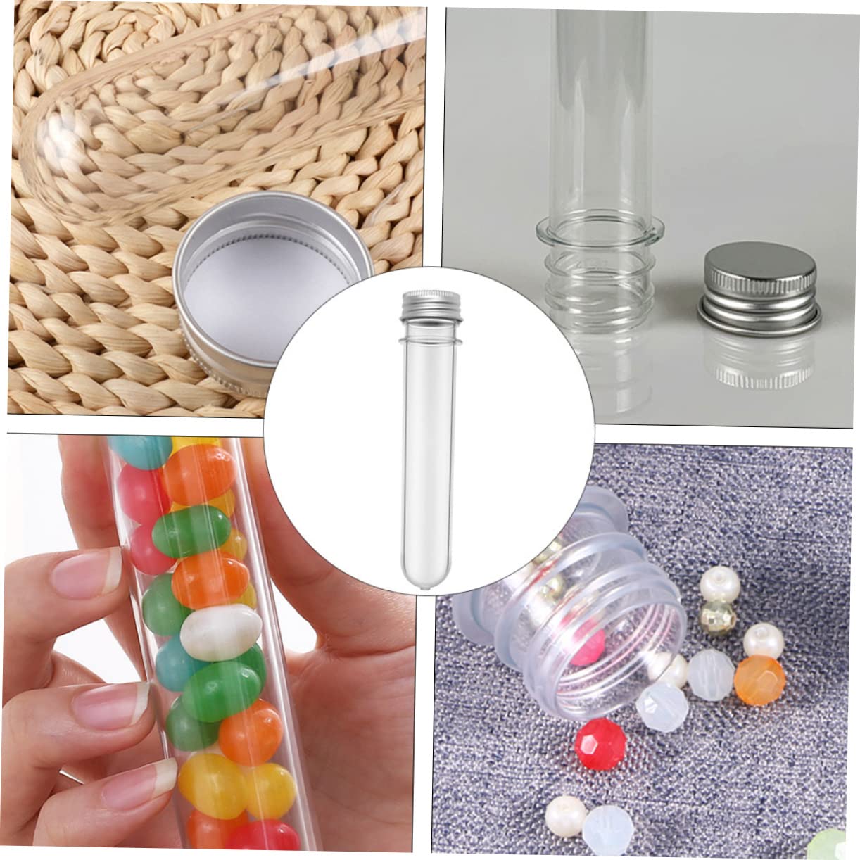Amosfun 50piezas Botellas para Tubos de Ensayo de Pet Recipientes para Almacenar Tubos Cilíndricos Transparentes para Dulces Pequeños y Experimentos de Laboratorio