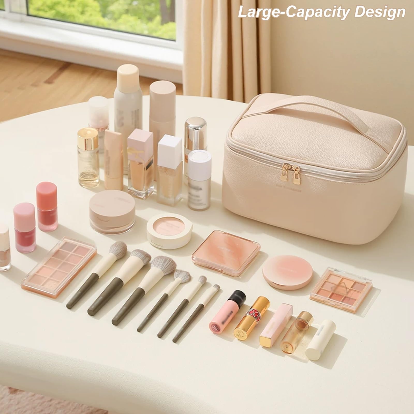 Impermeabile Beauty Case per Appendere per Organizzare Oggetti Personali Accessori, Beauty Case da Viaggio, con Divisori Rimovibili, Apertura a Ribalta con Ampio Scomparto(White)