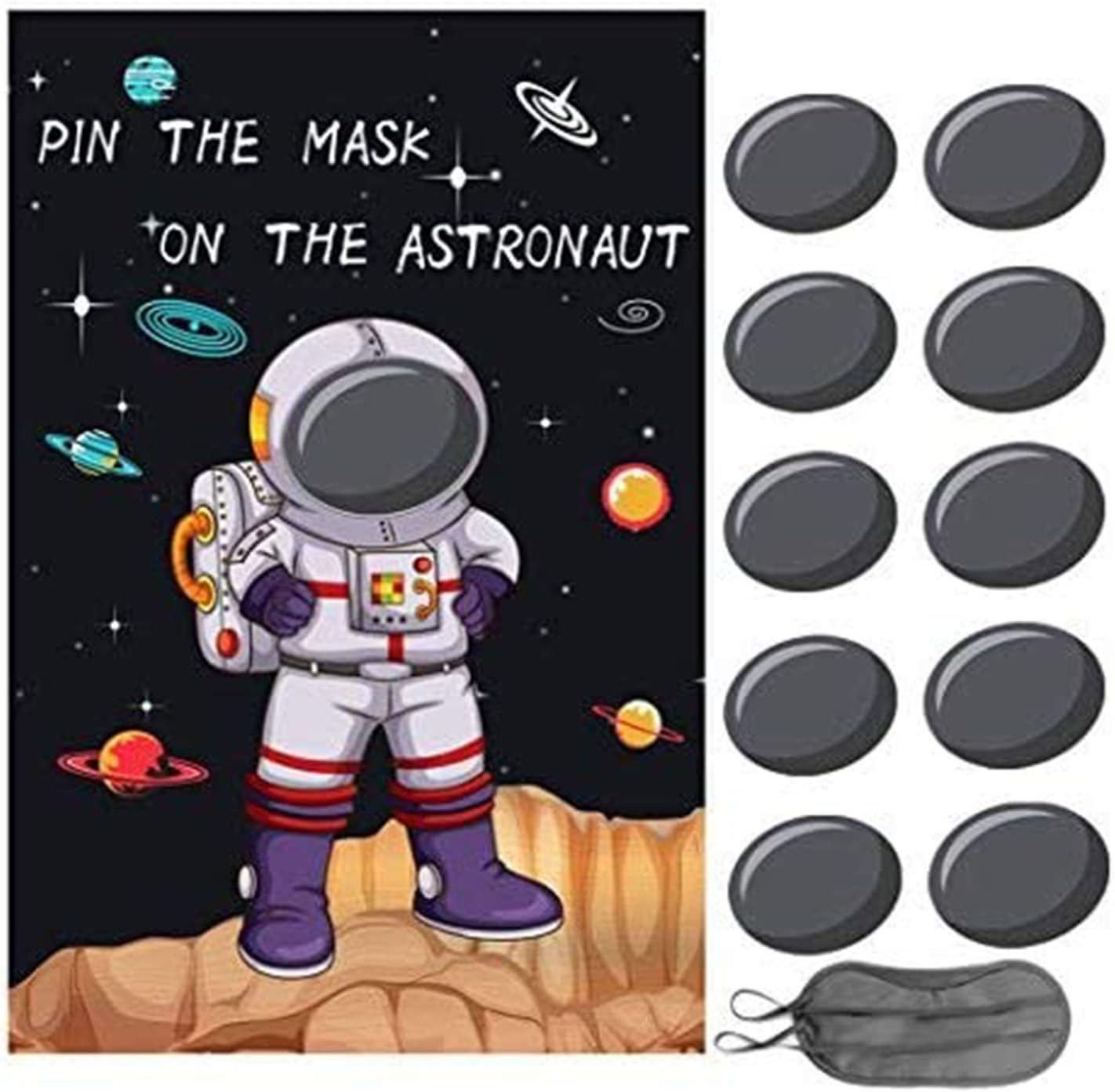 Pin the Mask on the Astronaut Game - Kids Solar System/Outer Space Birthday Party Supplies Decorations