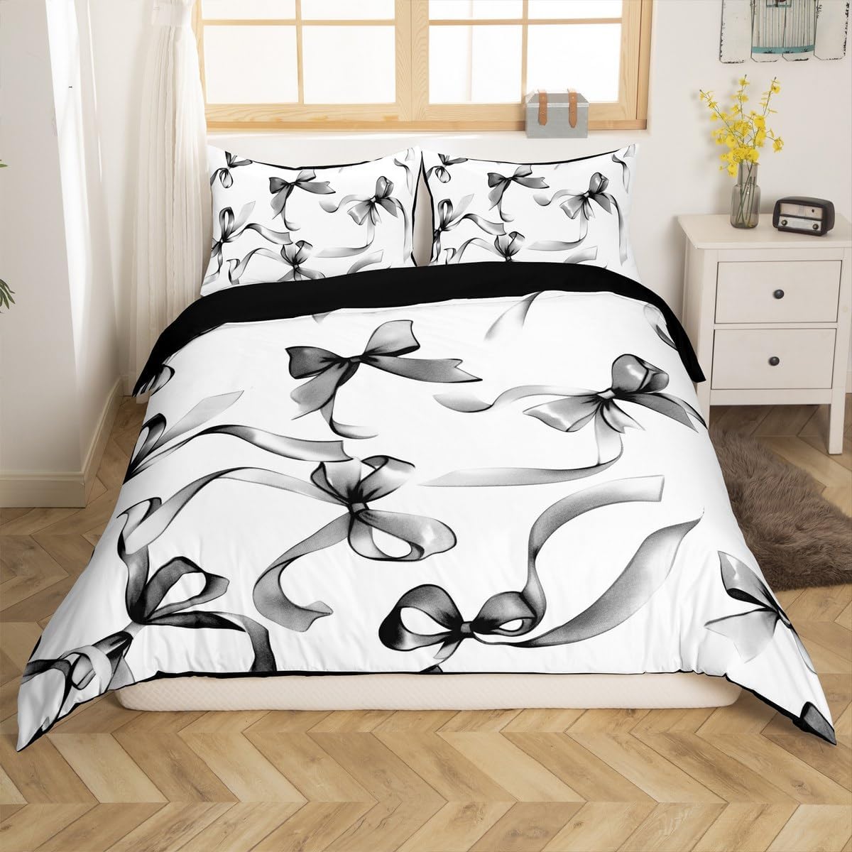 jejeloiu Ribbon Bow Duvet Cover Cartoon Bowknot Bedding Set for Kids Boys Girls Dreamy Theme Comforter Cover Princess Style Bedspread Cover Room 2Pcs Toddler Size,Zipper,No Comforter