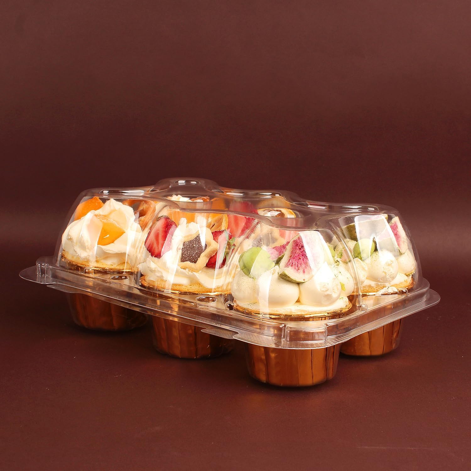 6 Count Cupcake Containers with Detachable Tall Dome Lids, 60 Pack Clear PET Plastic Stackable Cupcake Boxes, Buckle Closure Cupcake Holders for Frosted Cupcakes