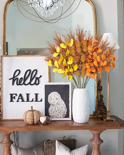 Miniatura 6 de 12 ramos de flores artificiales de otoño de 27.5 pulgadas con hierba de pampa naranja quemada, bayas, calabaza y hojas de eucalipto de otoño,