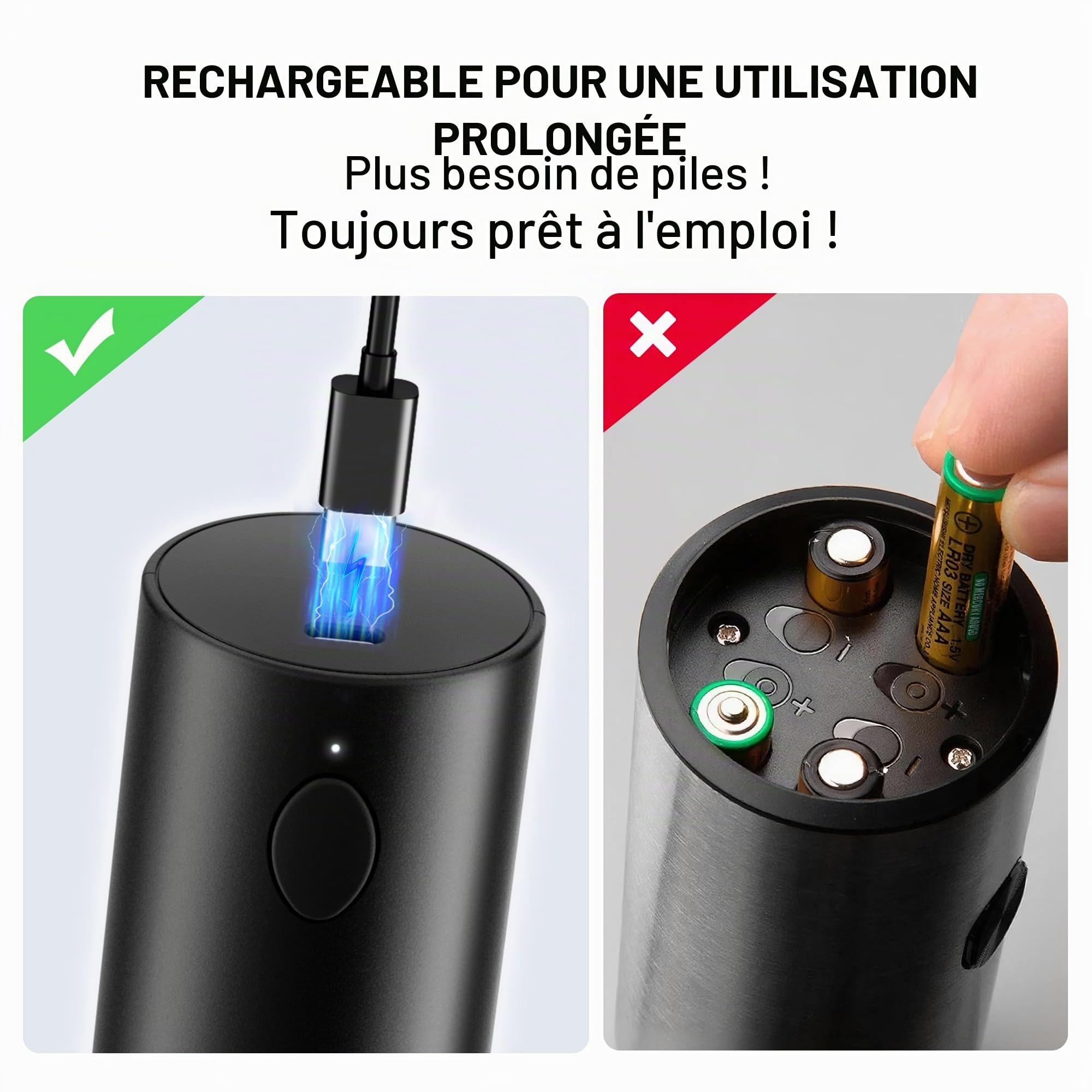 ThermoPro Ensemble de moulins à sel et à poivre électriques rechargeables 110ml avec réglage externe LED