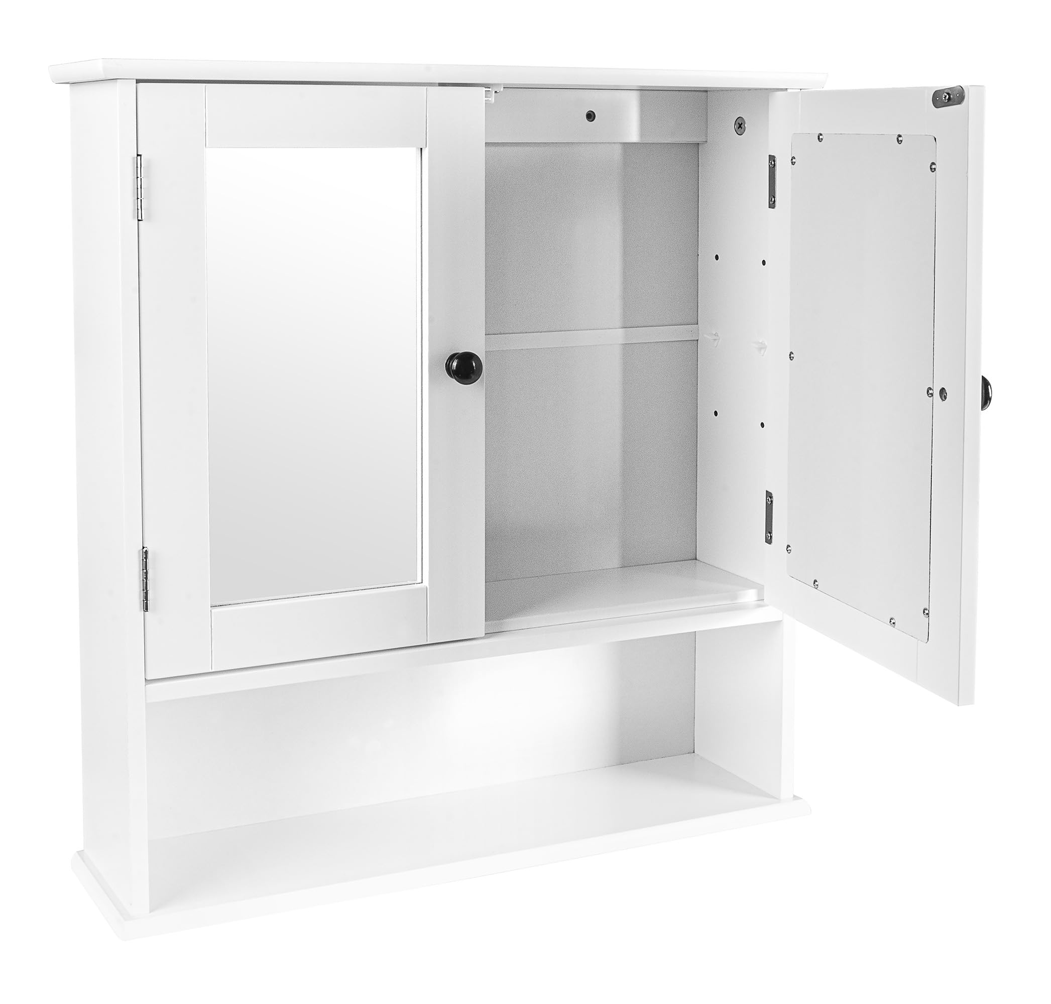 Leomark Biała uniwersalna szafka wisząca z lustrem i drzwiczkami 55,5 x 12,5 x 58 cm zamykana szafka ścienna kompaktowa łazienkowa Meghan