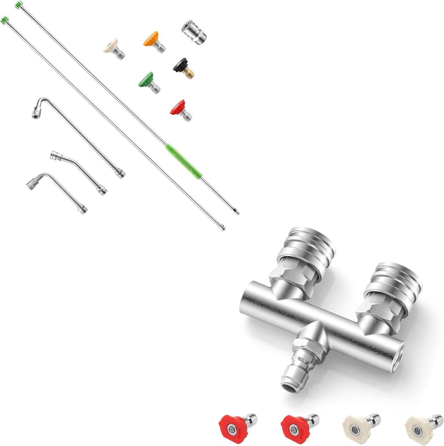 Pressure Washer Extension Wand, 120" Stainless Steel Power Washer Lance With Molded Grip,Dual Pressure Washer Tips, 2-in-1 Pressure Washer Nozzle Tips