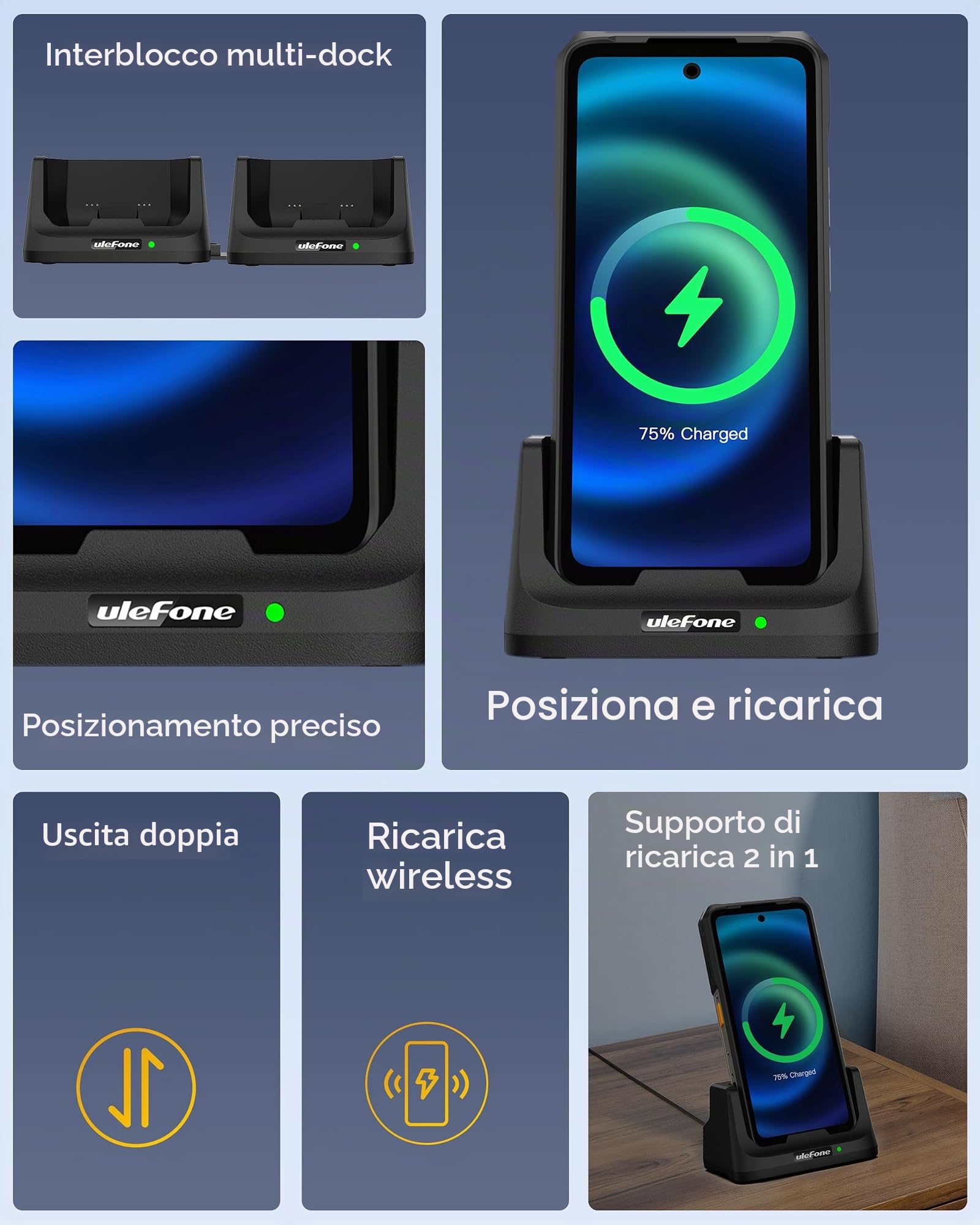 Ulefone Armor 26 Ultra Stazione di Ricarica da Tavolo per Telefono Cellulare da Esterno, Caricabatterie Wireless da 33 W per Smartphone