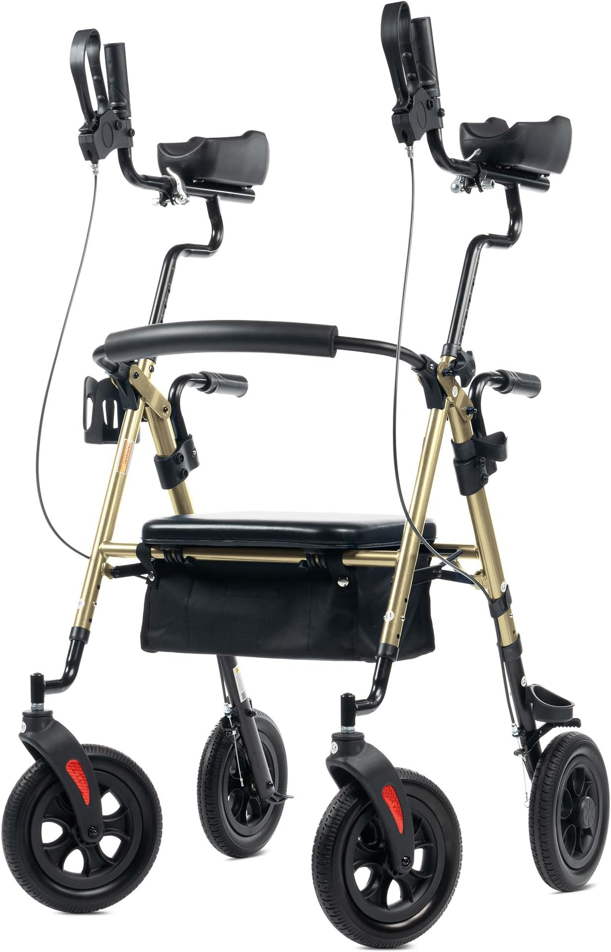 ELENKER All-Terrain Upright Rollator Walker with Padded Seat, 10" Wheels for Seniors, Champagne