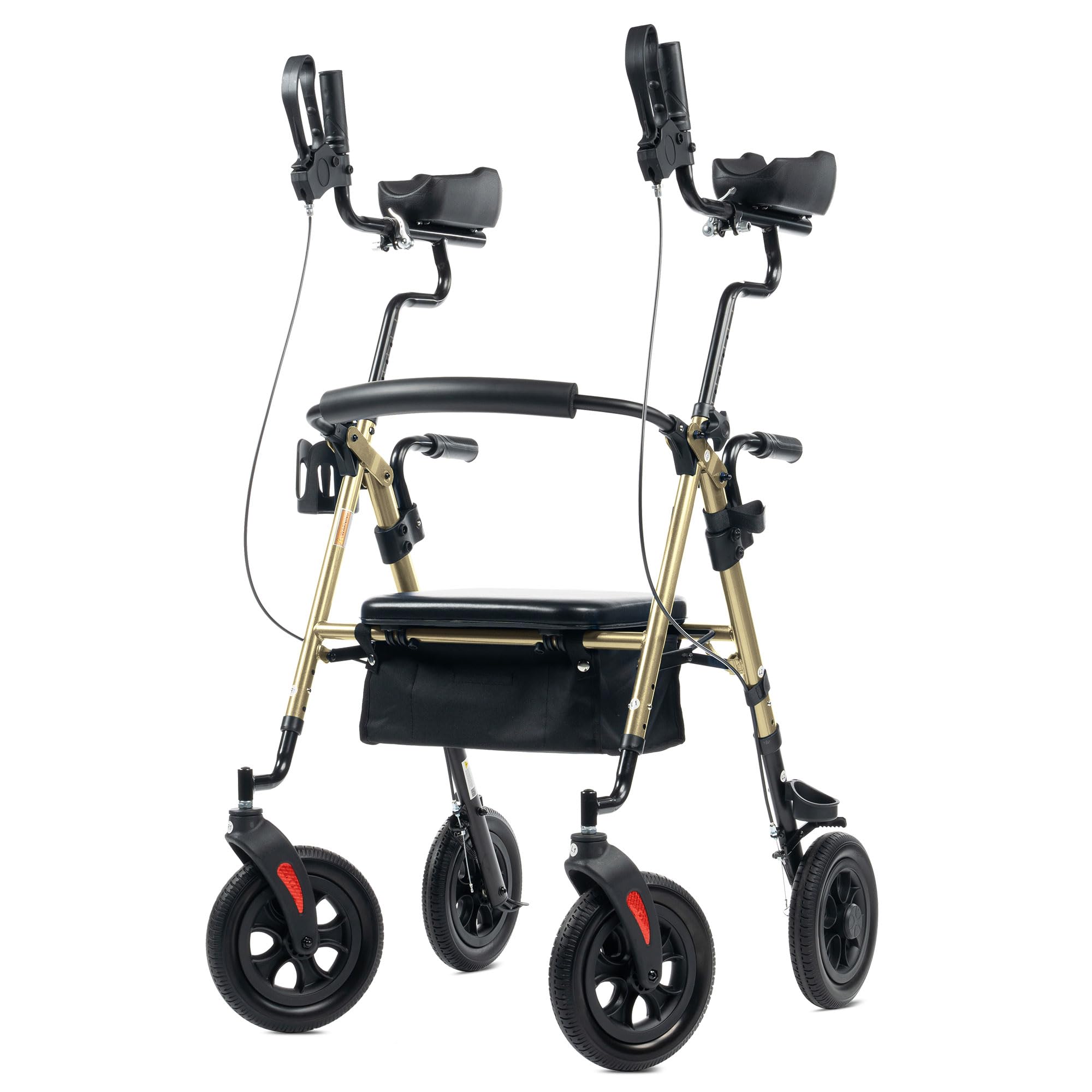 ELENKER All-Terrain Upright Rollator Walker with Padded Seat, 10" Wheels for Seniors, Champagne