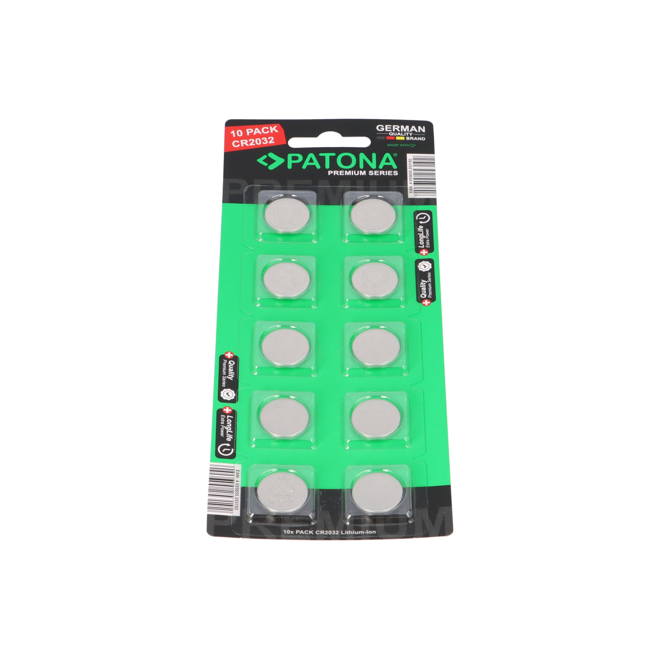 PATONA Premium CR2032 - Pilas de litio (3 V, 240 mAh, paquete de 200 unidades (20 x 10 unidades) - Pilas de botón para llaves de coche, mandos a distancia, relojes, rastreadores de fitness, medidores