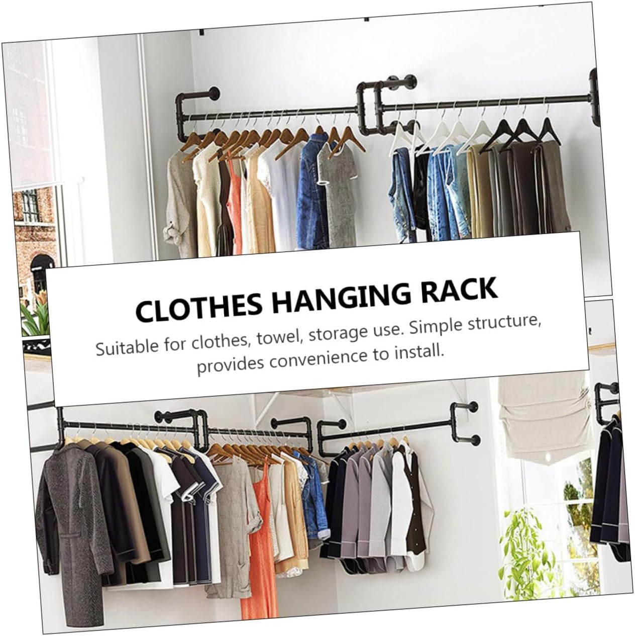 YARNOW Wall-mounted Clothing Rack Industrial Pipe Garment Stand Metal Storage Holder for Home Closet Organization and Clothes Hanging