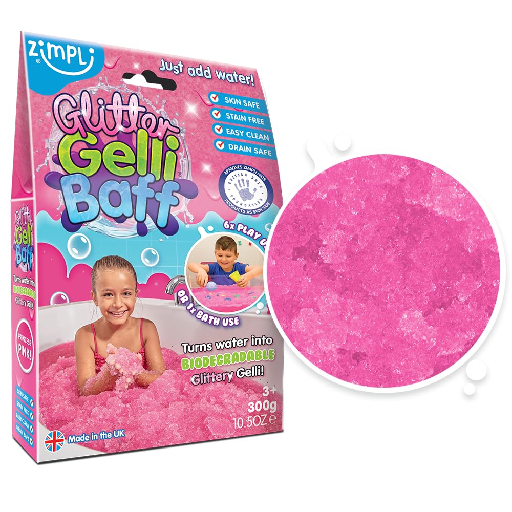 ZIMPLI - Glitter Gelli Baff Rosa, Basta Aggiungere Acqua per Creare Una melma Colorata, Super Divertente e Facile da Pulire. Regalo di Compleanno per Bambine dai 3 Anni in su