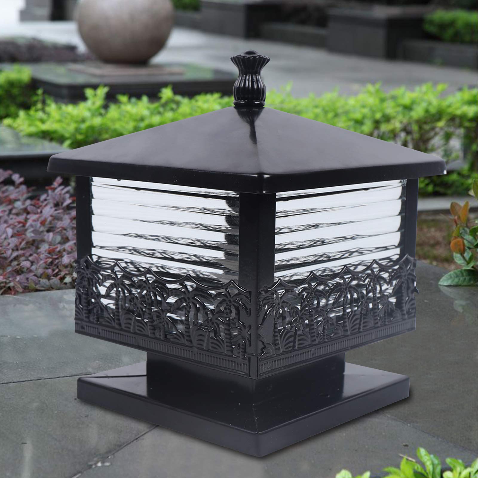 KenSyuInt Black Bronze Vintage Pillar Light Garden Gate Post Lamp Glass Lantern Outdoor Patio Yard Landscape Lighting Night Lamp