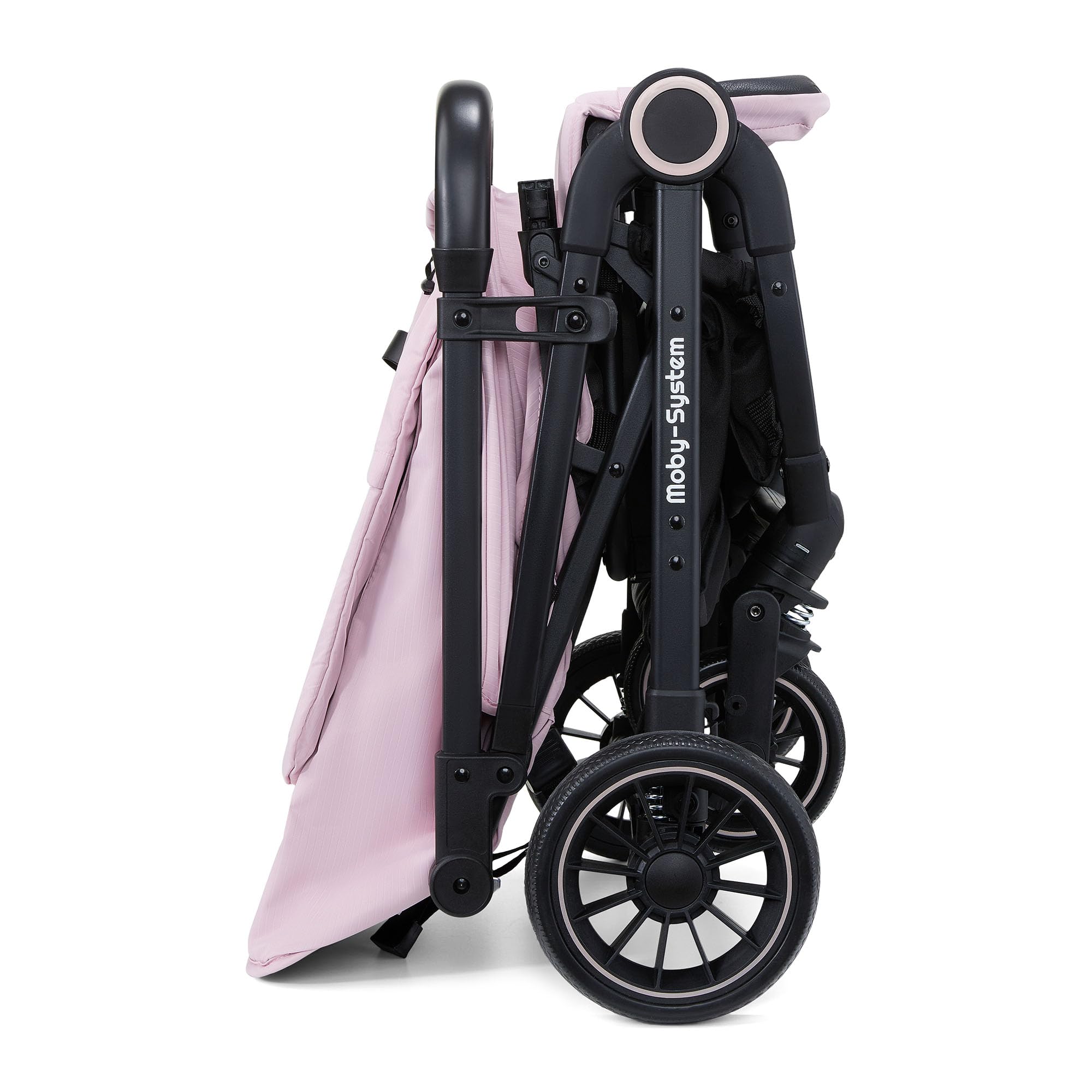 Moby-System LENA PINK PRO Poussette Canne avec Fonction Valise, Légère et Compacte 6–48 Mois, Roues EVA avec Suspension, Capote XXL, Pliage à Une Main, Rose