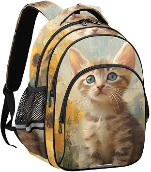 Oil Cat Lightweight Backpack Durable Polyester with Reflective Design, Multiple Pockets, Breathable Padding